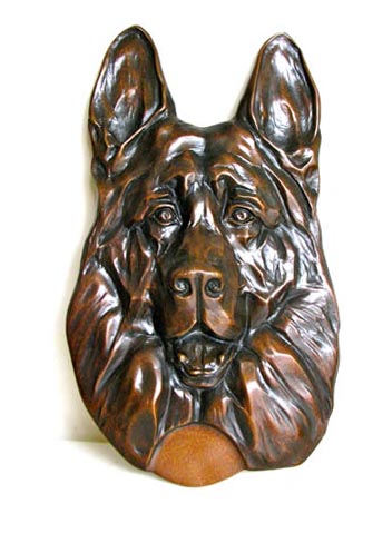 Plaque of a german shepherd dog head (bronze edition) 